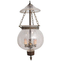 Late 19th Century Hand Blown English Hall Lantern with Etching