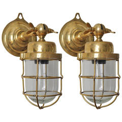 Pair of Nautical Antique Ship Passageway Lights in Brass, Mid-Century