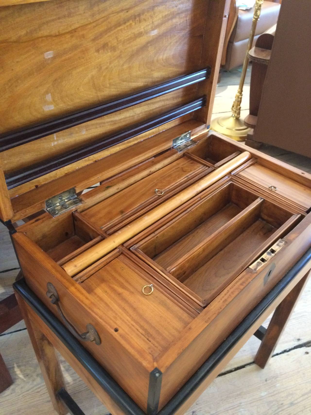 Unknown Late 19th Century Satinwood and Ebony British Campaign Officer's Chest on Stand