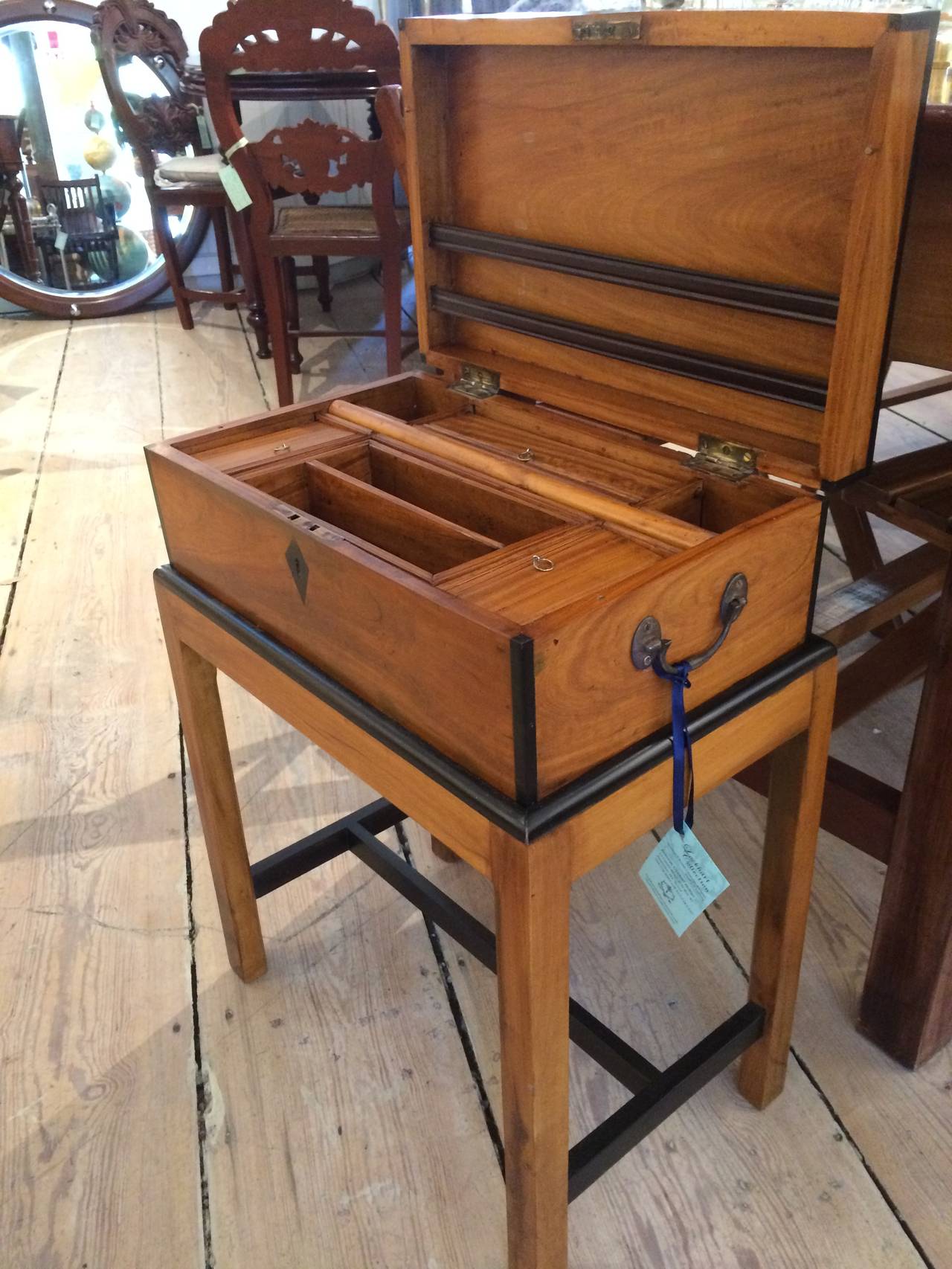 Late 19th Century Satinwood and Ebony British Campaign Officer's Chest on Stand 1