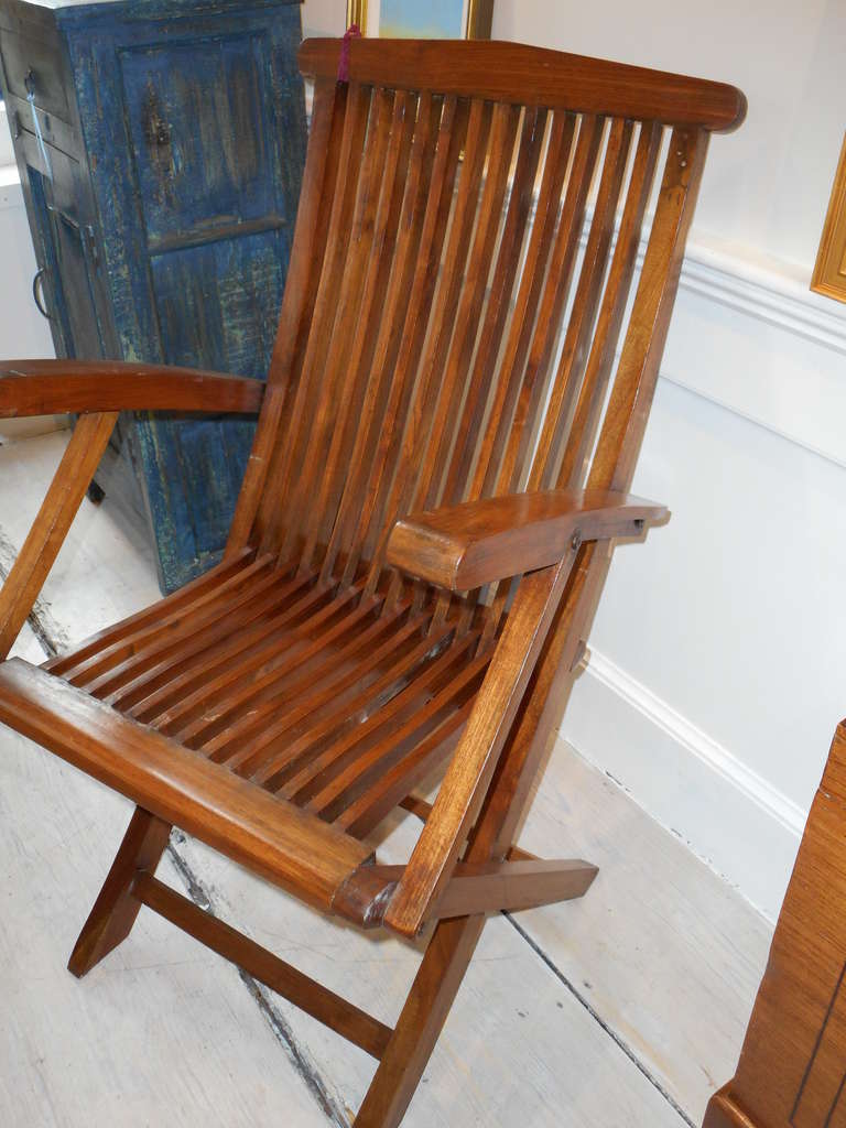 Four Teak Folding Deck Chairs from Mid-Century Cruise Ship at 1stDibs