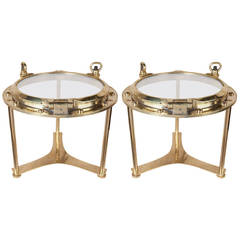 Vintage Pair of Original Brass Ship's Portholes Converted to Tables