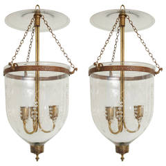 Antique Fabulous Pair of English Bell Jar Hall Lanterns, Late 19th Century