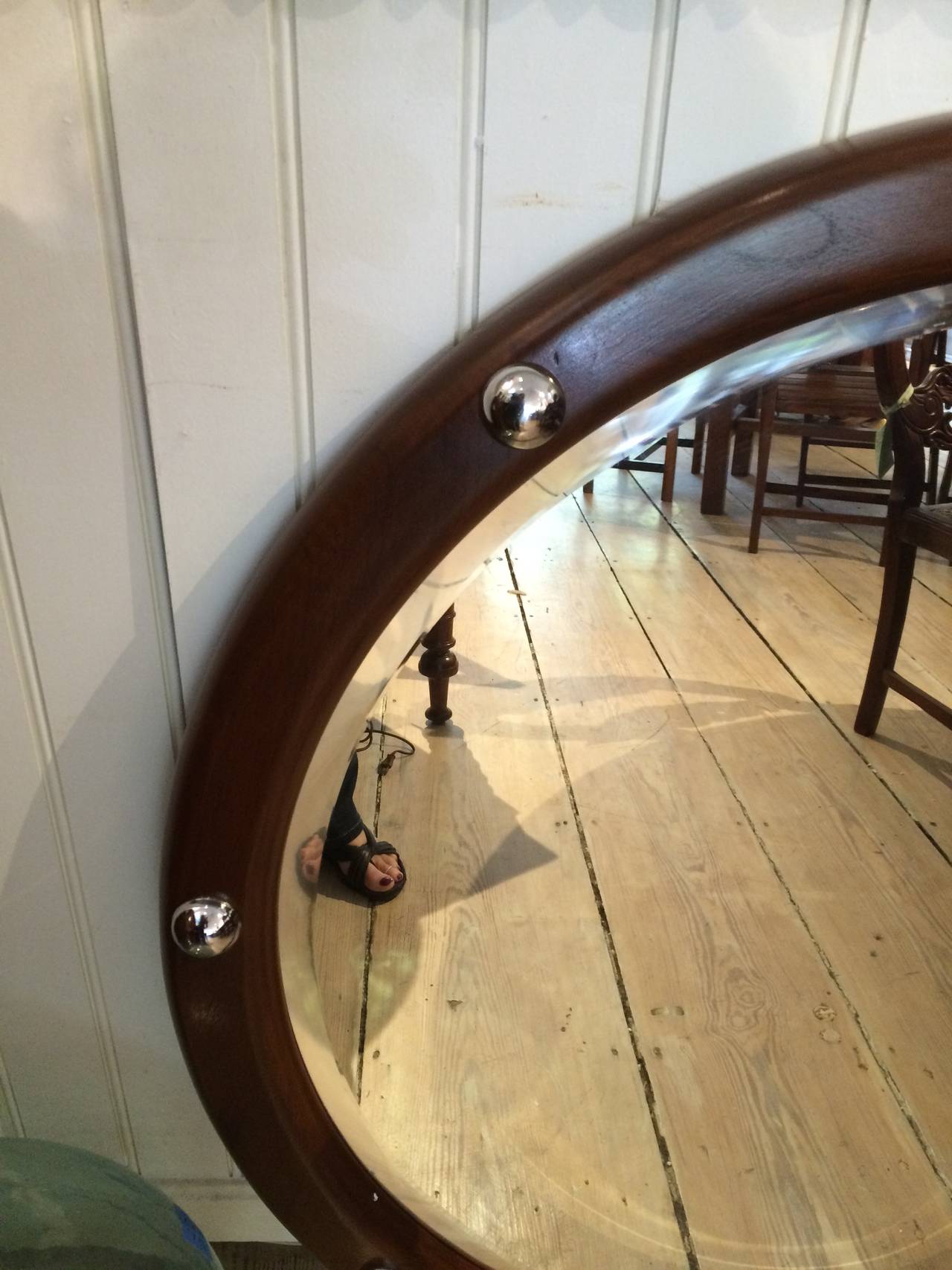 Beveled Teak and Chrome Ship's Stateroom Mirror, Mid-Century