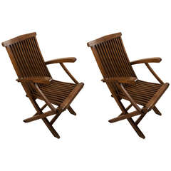 Vintage Four Teak Folding Deck Chairs from Mid-Century Cruise Ship