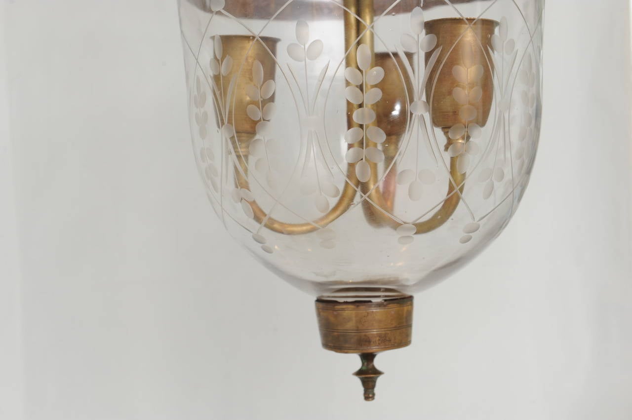 Pair of Late 19th Century English Bell Jar Hall Lanterns with Smoke Cap In Excellent Condition In Nantucket, MA