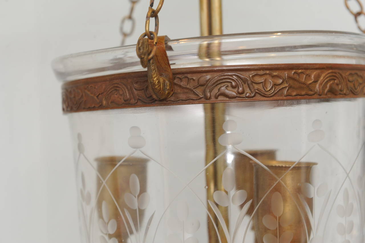 Blown Glass Pair of Late 19th Century English Bell Jar Hall Lanterns with Smoke Cap