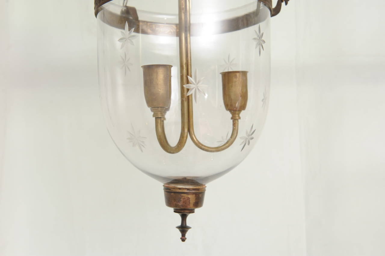 Fabulous Pair of 19th Century English Bell Jar Hall Lanterns with Smoke Cap