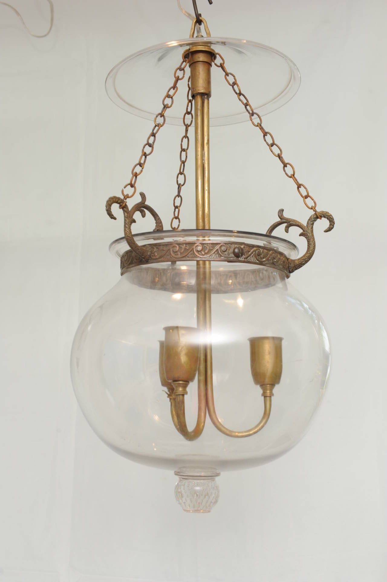 Blown Glass Late 19th Century Hall Lantern with Smoke Cap, English