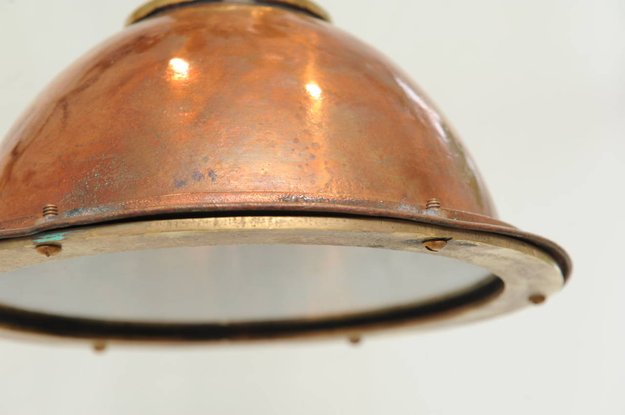 Industrial Pair of Copper and Brass Mid-Century Ship Deck Lights