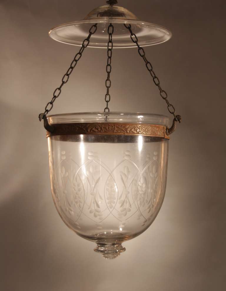 British Pair of Rare Late 19th Century Bell Jar Glass Hall Lanterns, English