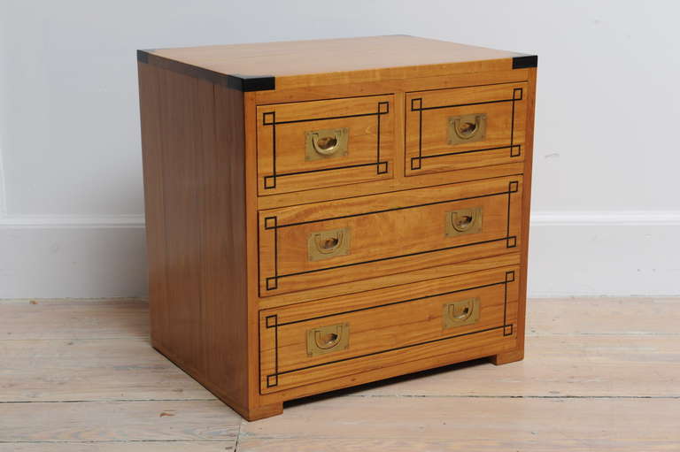 Pair of British Campaign Satinwood and Ebony Side Tables