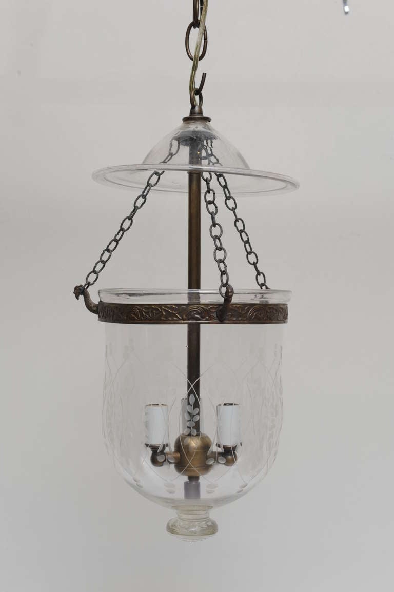 Pair of Rare Late 19th Century Bell Jar Glass Hall Lanterns, English