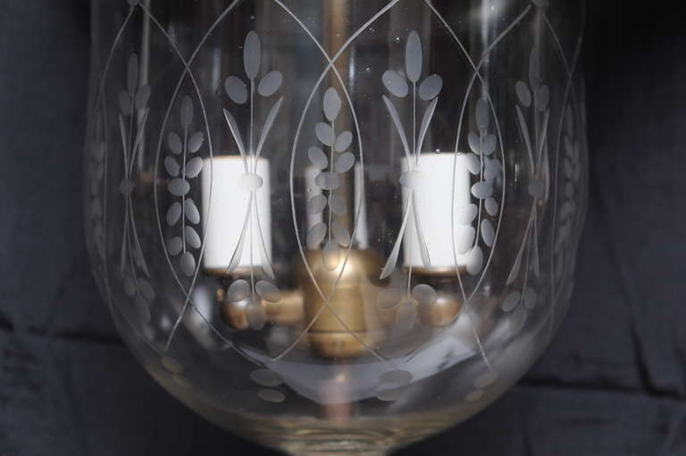 Brass Pair of Rare Late 19th Century Bell Jar Glass Hall Lanterns, English