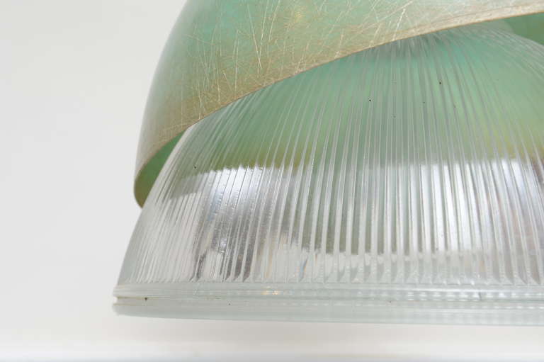 Fiberglass Rare Pair of Holophane Lead Crystal Pendants with Original Shade Cover