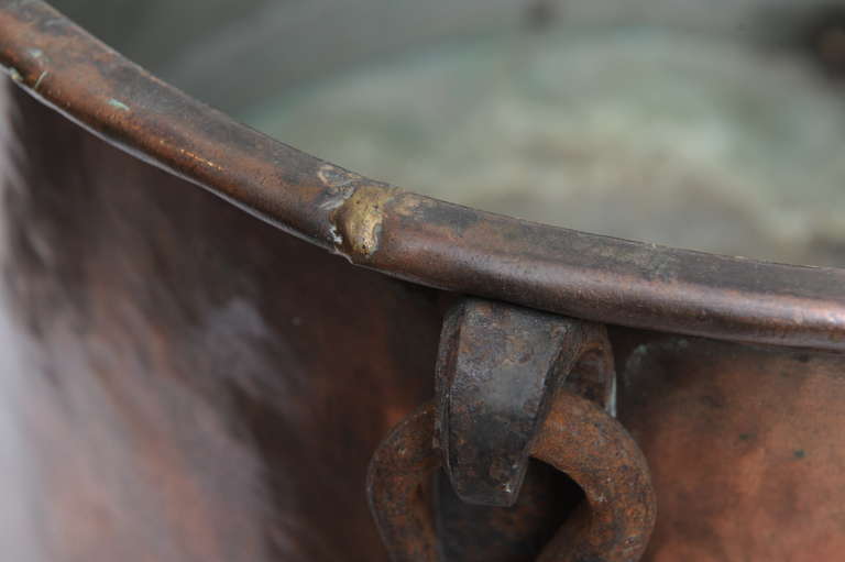 19th C. American Copper and Bronze Cauldron or Urn with Iron Handles 1
