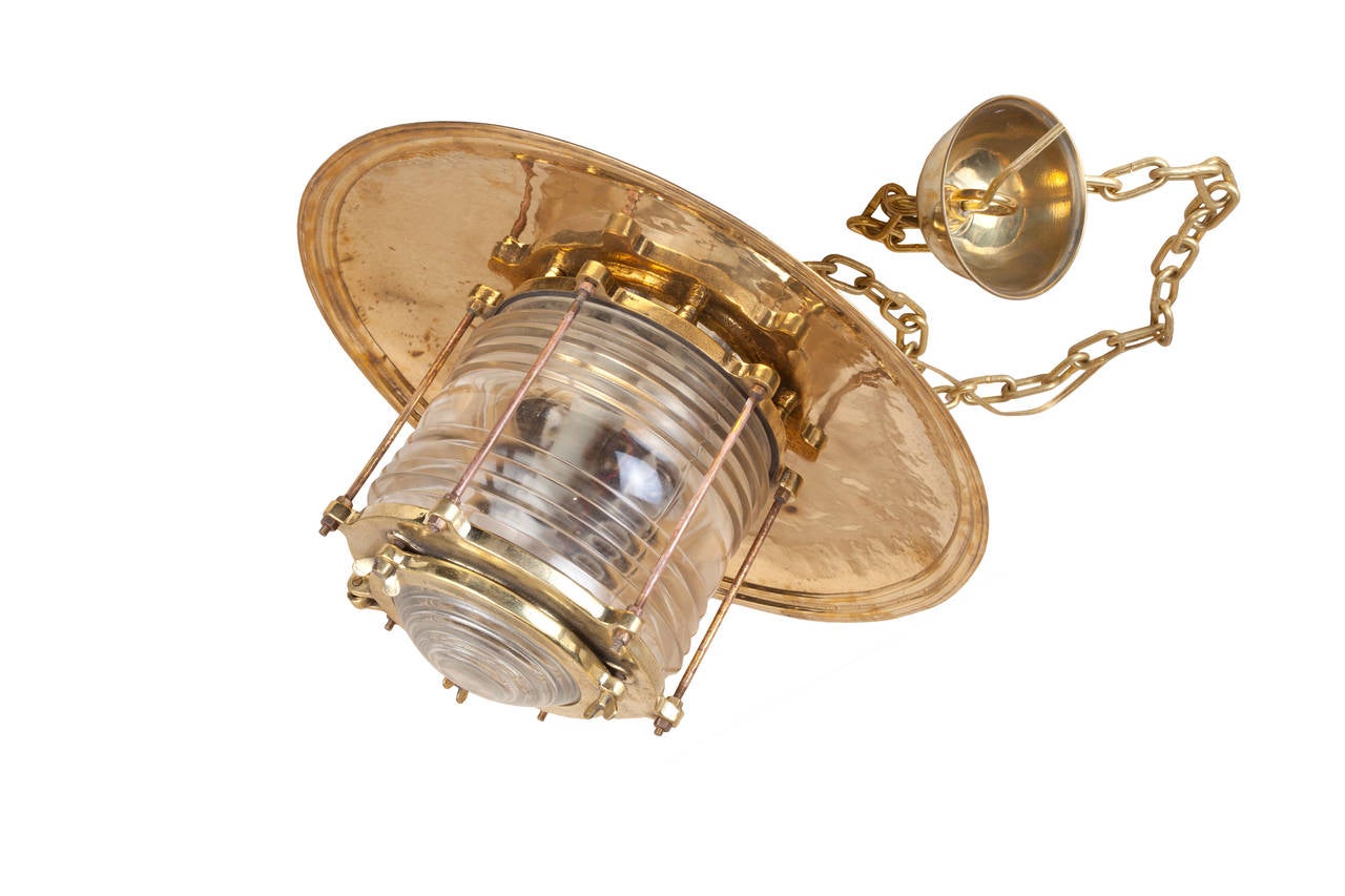 Brass Ship Pendant with Fresnel Lens, Russian, Mid-Century.  Pair Available