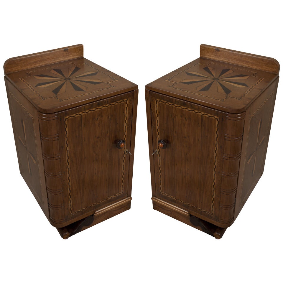 Pair of Deco Period Side Tables, Teak with Rosewood and Mahogany Inlay