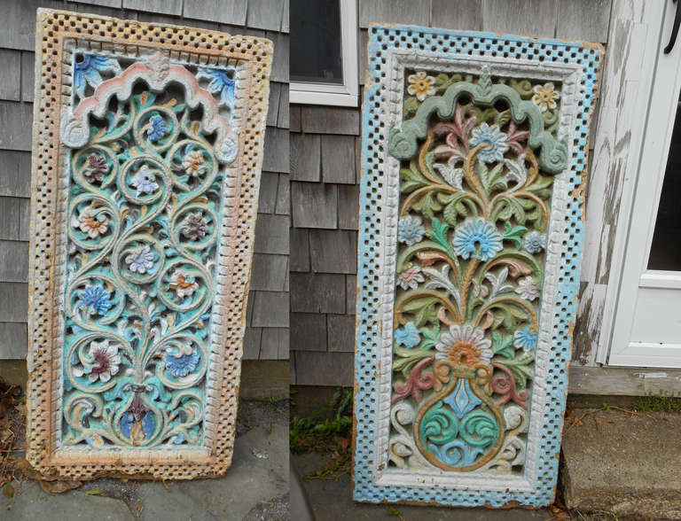 Pair of Sandstone Architectural Fragments with Original Paint for a Temple