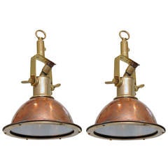 Vintage Pair of Copper and Brass Mid-Century Ship Deck Lights