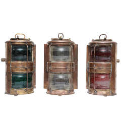 Vintage Three-Piece Set of Nautical Port, Starboard and Console Copper and Brass Lights