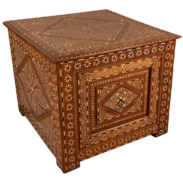Intricately Inlaid Teak Wood Chest, Midcentury at 1stDibs