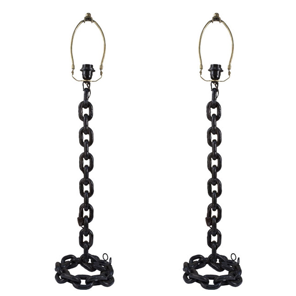 Pair of Midcentury Iron Ship Chain Converted to Table Lamps