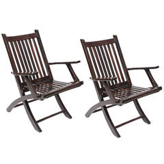 Pair of Folding Rosewood Deck Chairs from 1920s British Steamer Ship