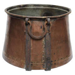 chaudron ou urne en cuivre et bronze américain du 19e siècle avec poignées en fer