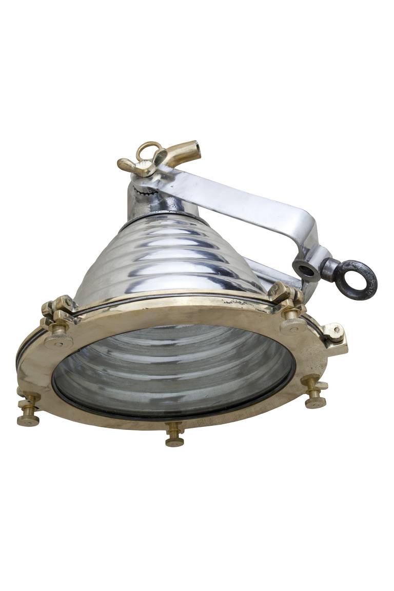 Pair of Chrome and Brass Ship Deck Lights, Mid-Century