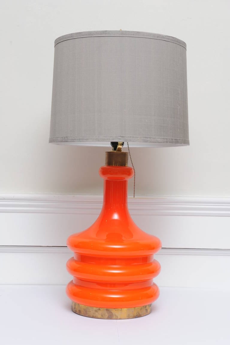 Pair of Coral, Handblown Art Glass Table Lamps