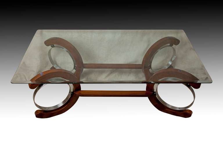 Art Deco Period Teak and Chrome Coffee Table with Glass Top