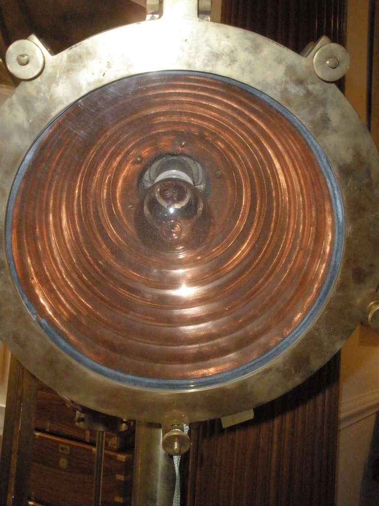 Pair Of Mid Century Nautical Ship's Deck Lights Made Of Copper And Brass In Excellent Condition In Nantucket, MA