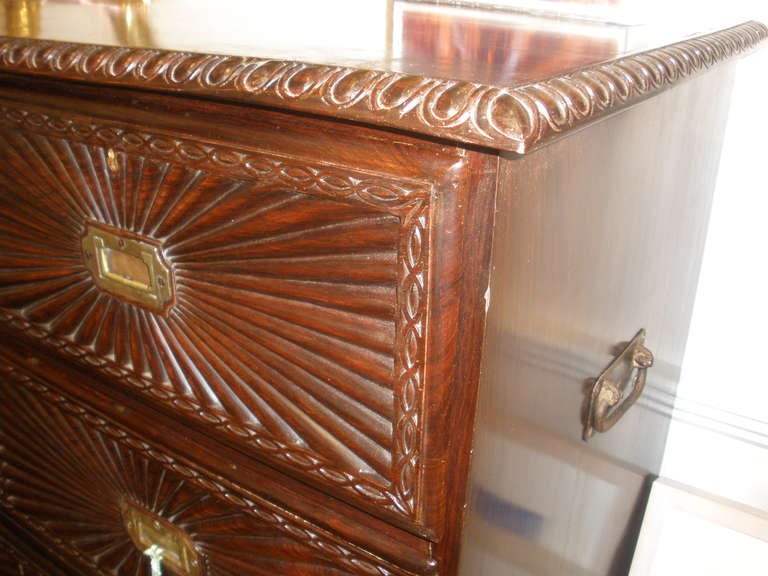 Late 19th Century British Campaign Rosewood Chest of Drawers with Anglo Indian Twist In Good Condition In Nantucket, MA