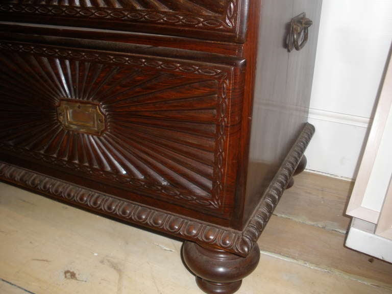 Late 19th Century British Campaign Rosewood Chest of Drawers with Anglo Indian Twist 1