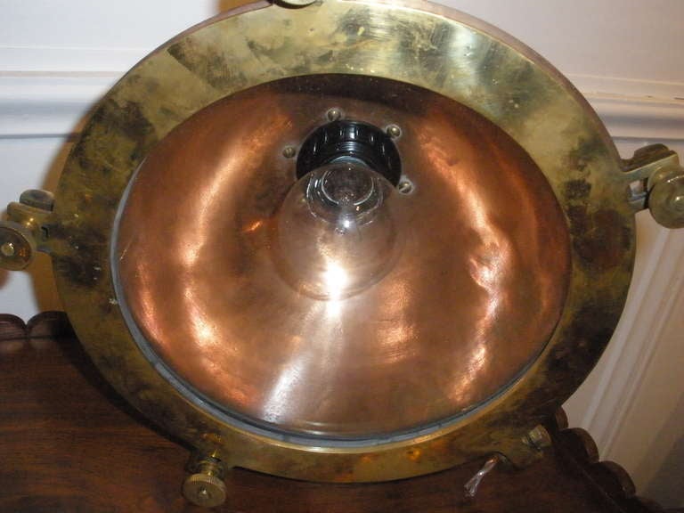 Industrial Nautical Copper and Brass Deck Light, used as a Pendant or Sconce