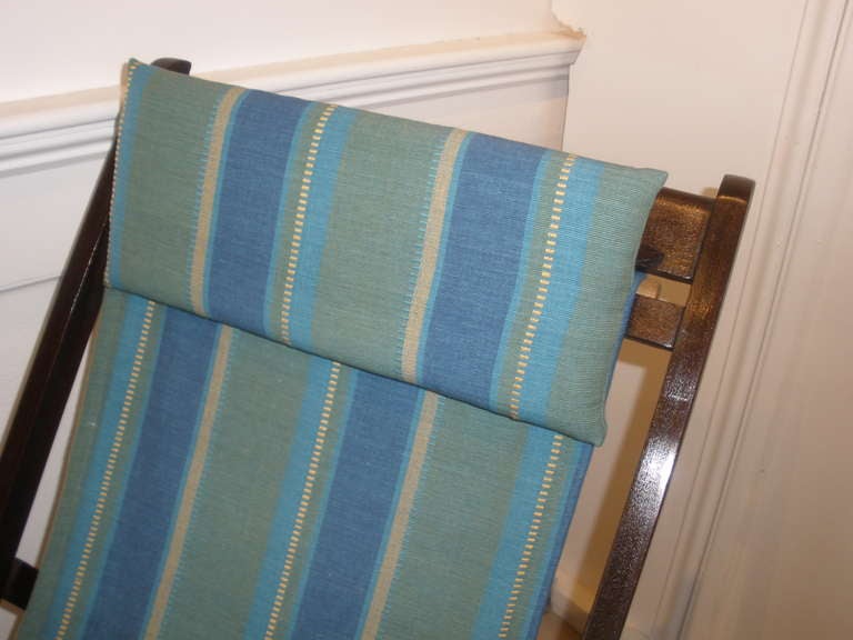 British Colonial Pair of Colonial British Campaign Folding Rosewood and Canvas Deck Chairs