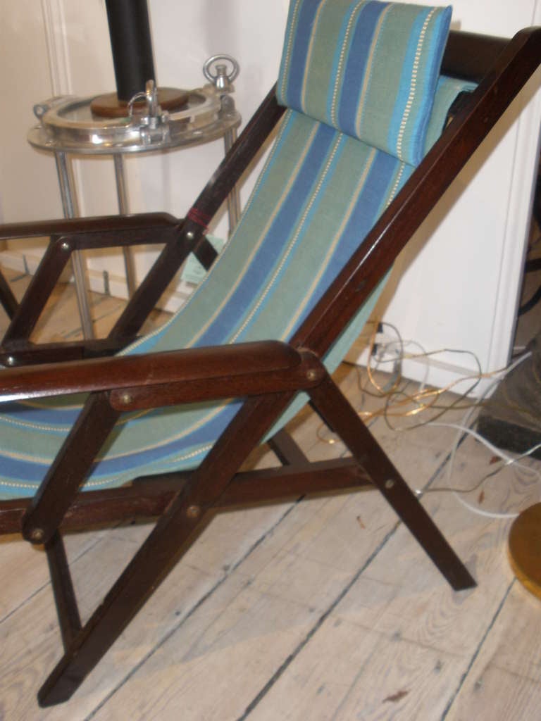 British Indian Ocean Territory Pair of Colonial British Campaign Folding Rosewood and Canvas Deck Chairs