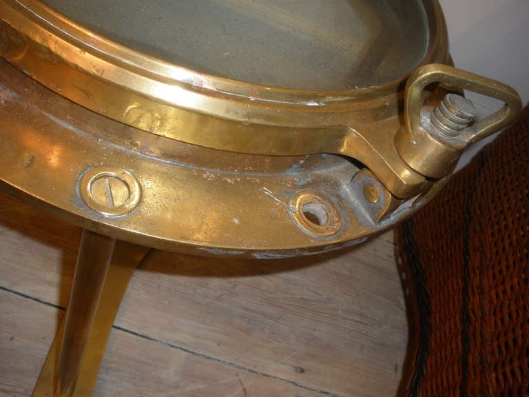 Pair of Nautical Ship's Solid Brass Portholoes Repurposed to Side Tables