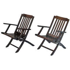 Pair of 1920's Rosewood Folding British Steamer Chairs