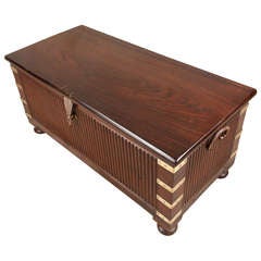 Antique Late 19th C. British Campaign reeded rosewood trunk