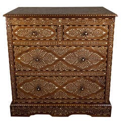 Indian teak inlay chest of drawers, C. 1960