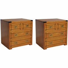 Pair of British Campaign Satinwood and Ebony Side Tables