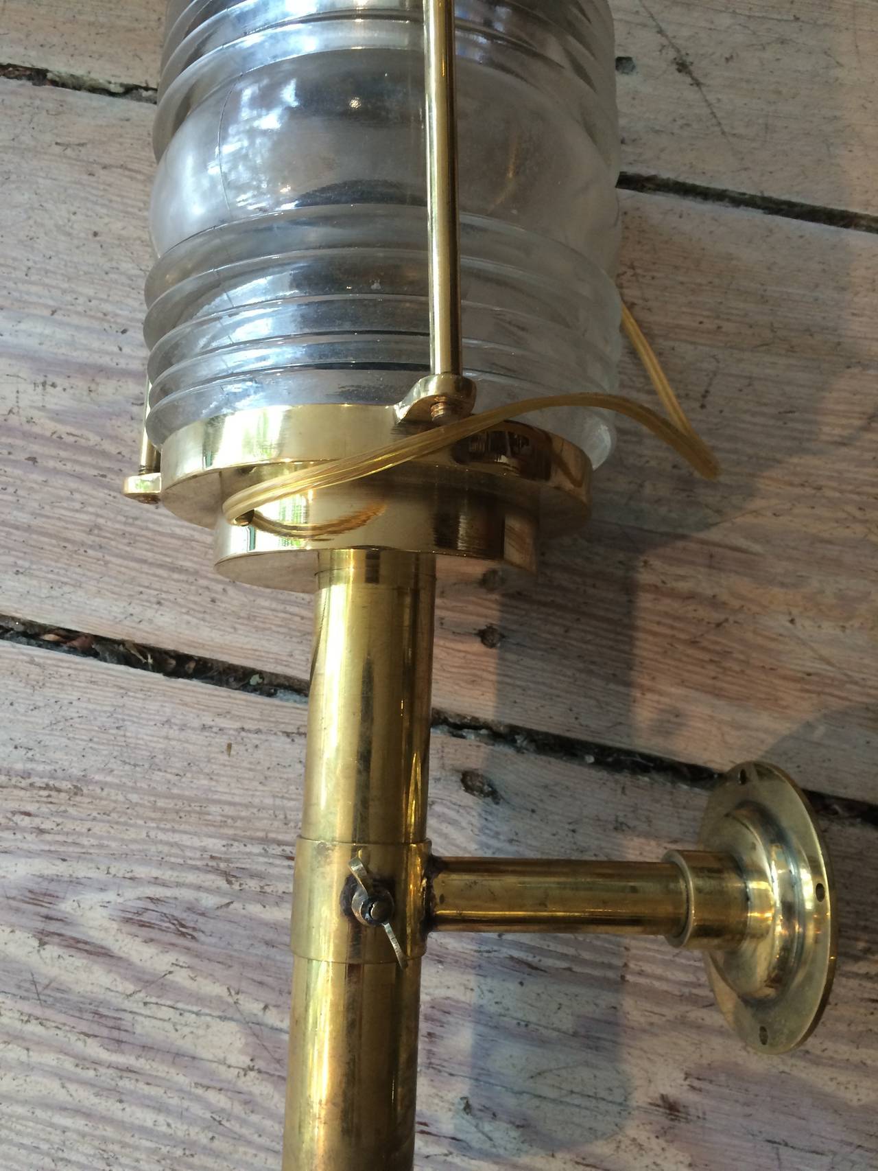 Pair of Brass Ship's Passageway Lights, Mid-Century In Excellent Condition In Nantucket, MA