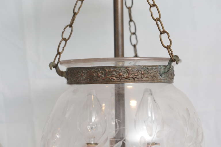 British Late 19th Century Hand Blown English Hall Lantern with Etching