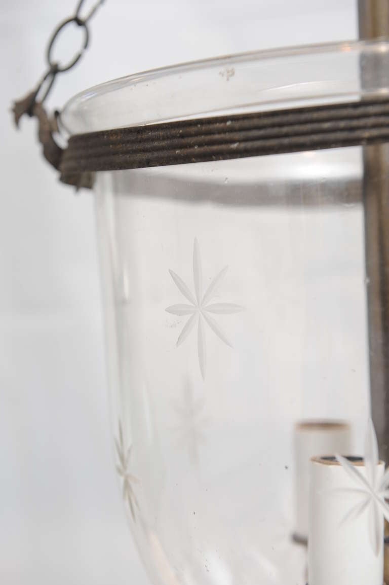 Late 19th C. Hand Blown English Bell Jar Hall Lantern with Smoke Cap In Excellent Condition In Nantucket, MA