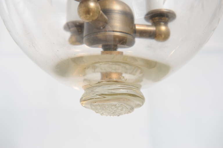 20th Century Late 19th C. Hand Blown English Bell Jar Hall Lantern with Smoke Cap