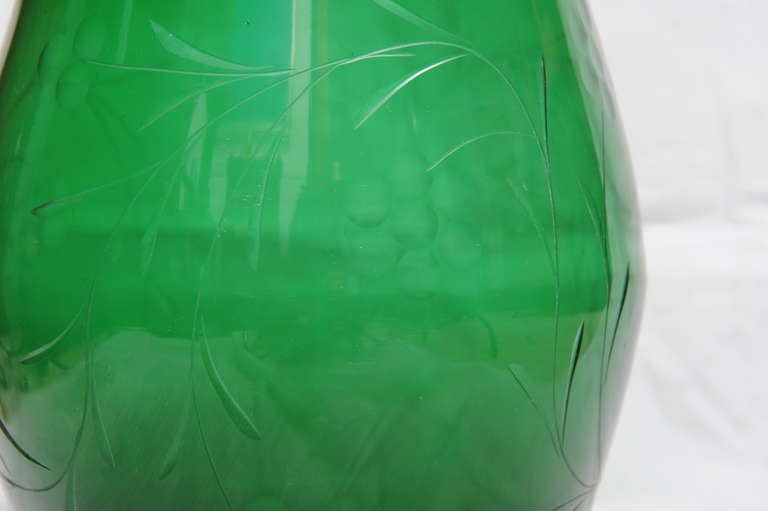 Pair of Mid-Century Handblown Hurricane Shades or Shields with Etching