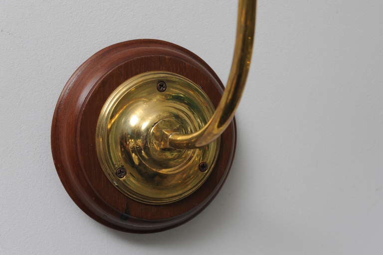 Pair of late 19th C. Hand Blown Hurricane Shades on Brass Sconce Arms In Excellent Condition In Nantucket, MA