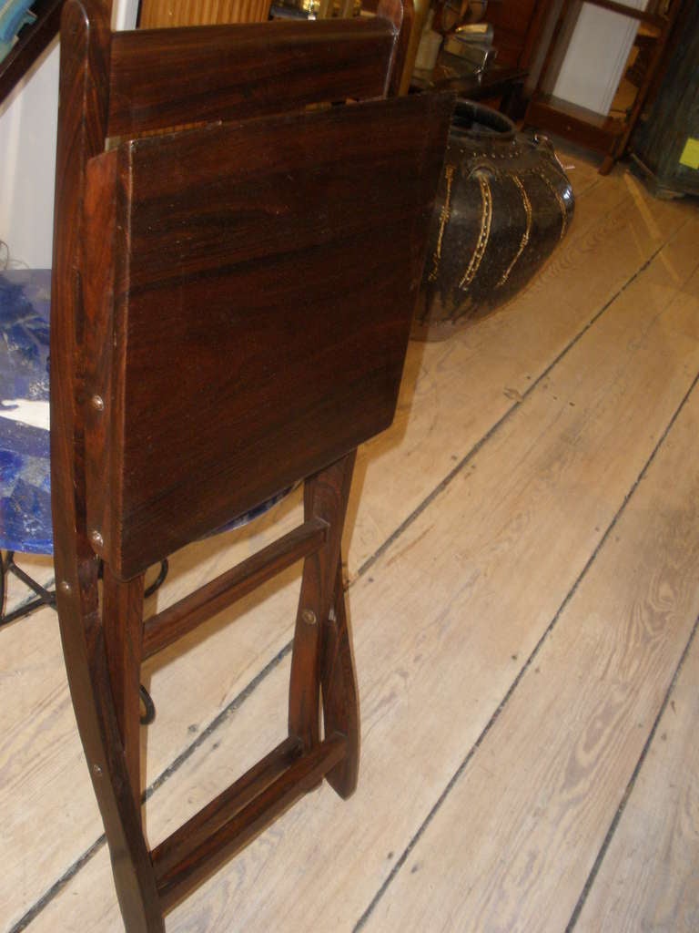 Pair of Folding Rosewood British Campaign Chairs, C. 1960 1